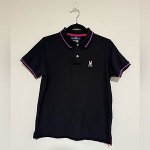 Psycho Bunny Men’s Black Polo Pink Trim Size 3 XS Golf Outdoor Preppy